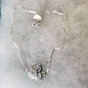 2/100$ NWT sterling Silver Monogram b Initial Adjustable Bracelet